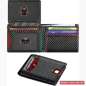 Slim RFID Blocking Leather Wallet for Men, Holds 15 Cards, Bifold Minimalist